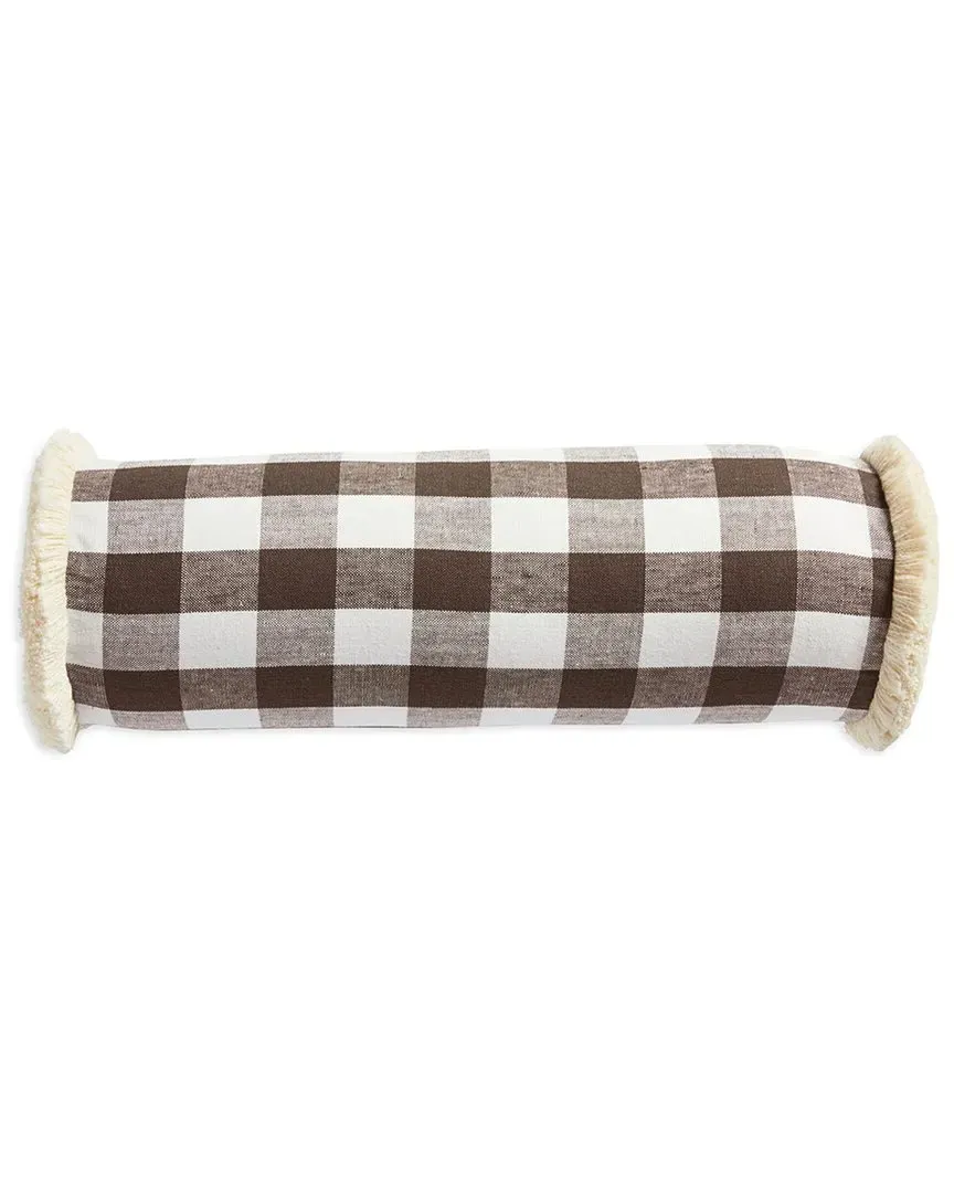 Linen Gingham Bolster Pillow Cover - Earth