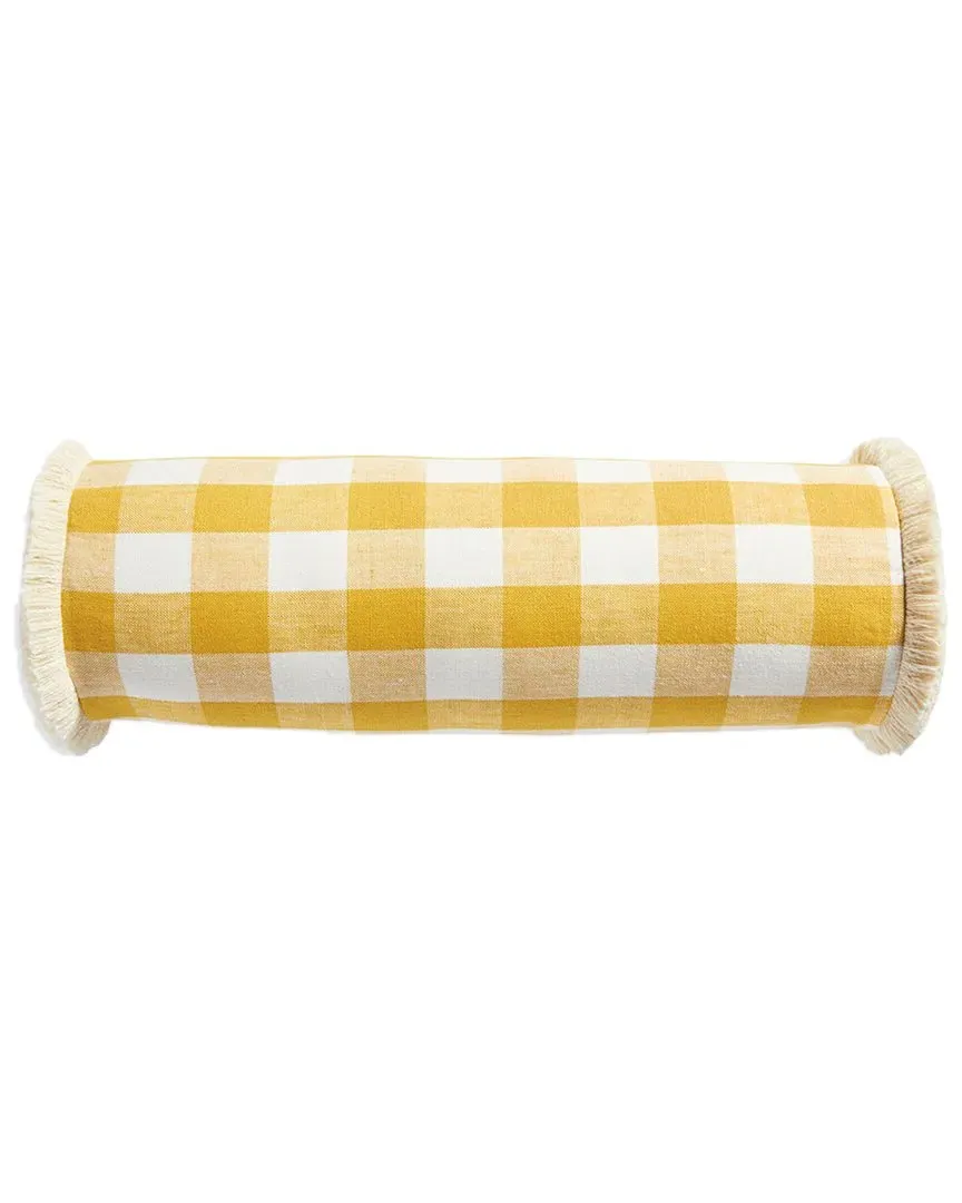 Linen Gingham Bolster Pillow Cover - Ochre