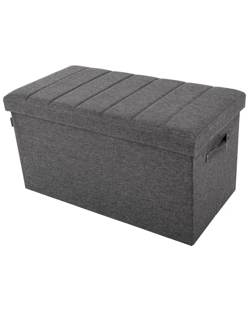 Channel Tufted Storage Trunk with Handles - Grey, Polyester image