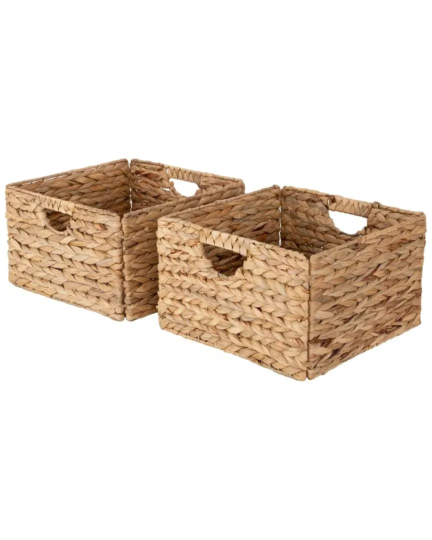 Pack of 2 Square Storage Baskets with Handles - Natural, Water Hyacinth