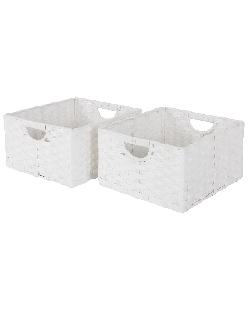 Pack of 2 Square Storage Baskets with Handles - White, Resin image