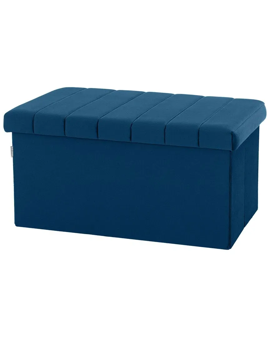 Velvet Channel Tufted Storage Trunk - Blue image