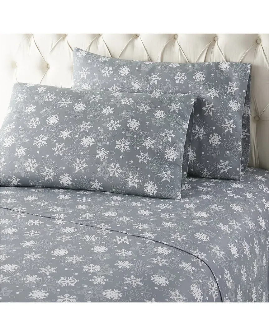 150tc Micro Flannel Deep-Pocket Sheet Set - Snowflakes Gray