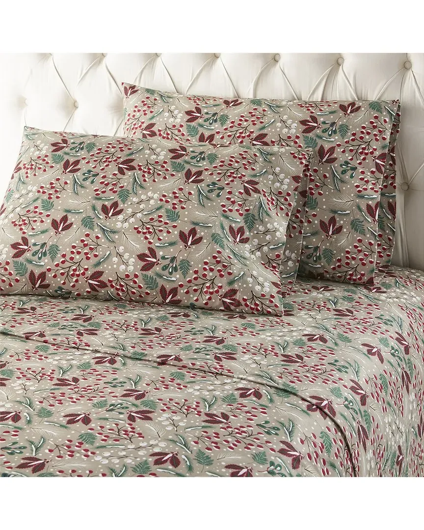 150tc Micro Flannel Deep-Pocket Sheet Set - Winterberries