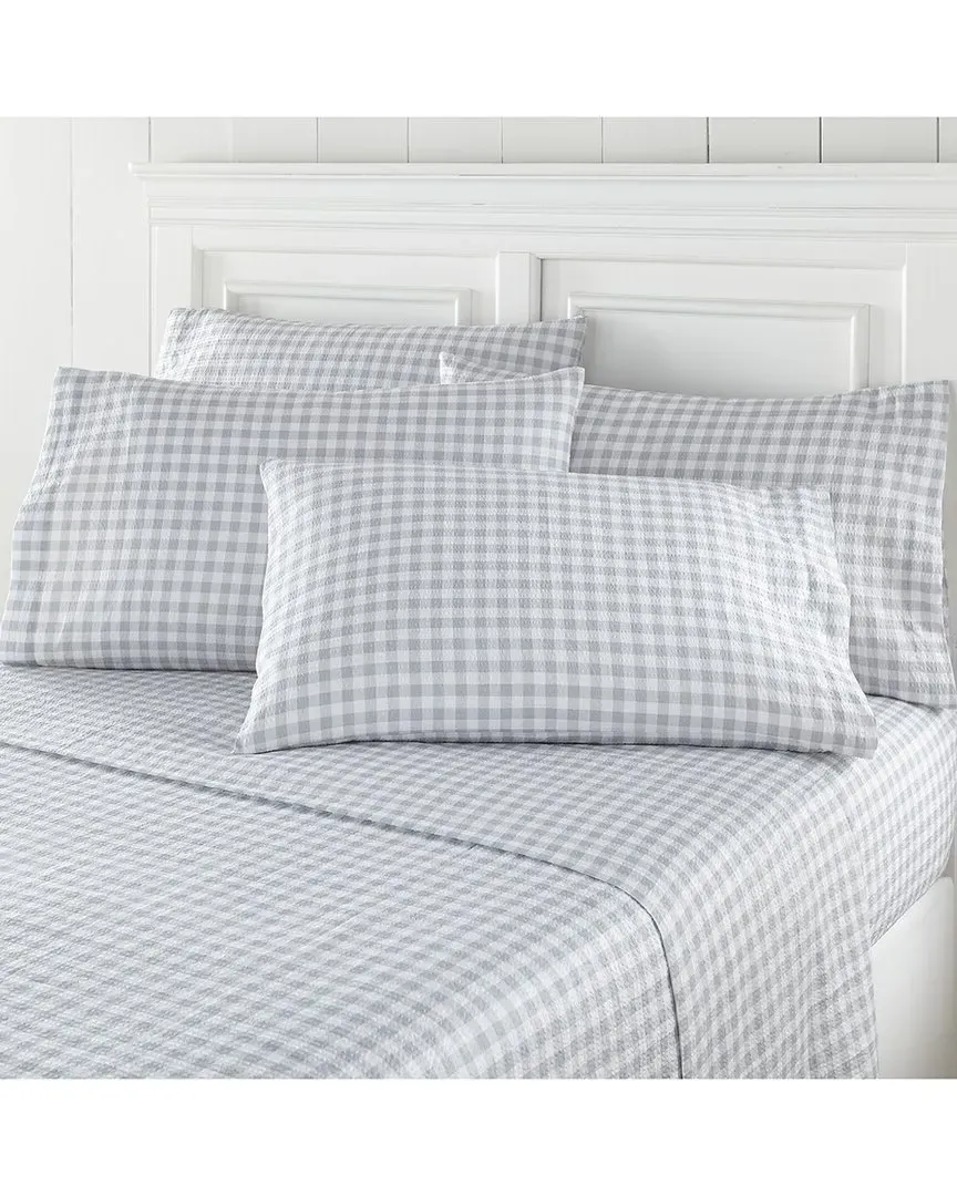 Seersucker Sheet Set - Gingham Gray, Polyester