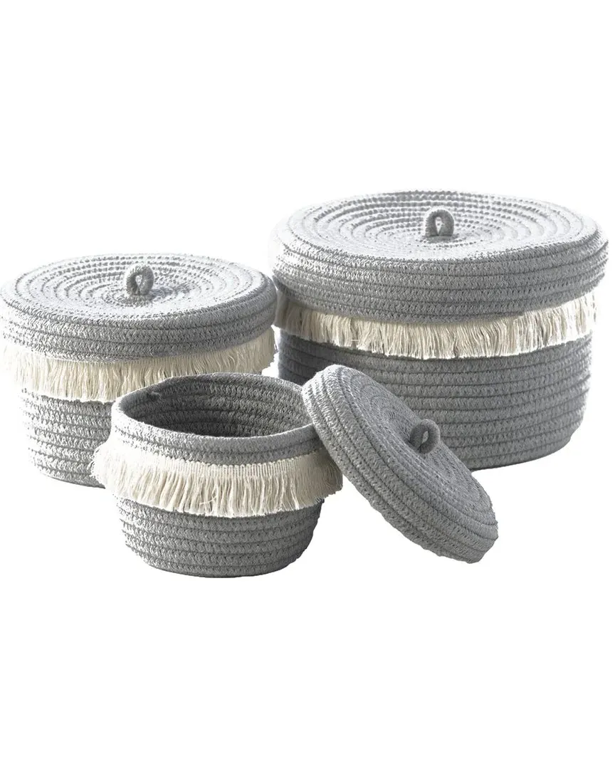 Set of 3 Round Dharma Organizer Baskets - Grey, Cotton