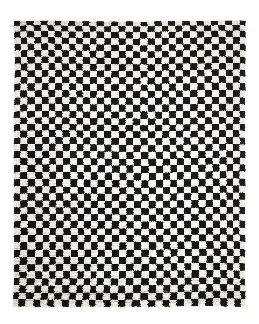 Stamford Checkered Hand-Knotted Area Rug - Black, Wool-Blend