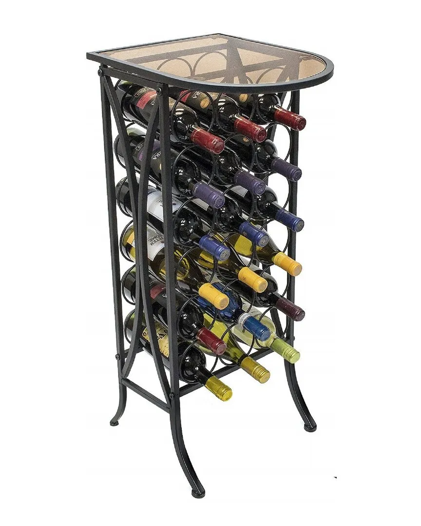 18 Bottle Wine Rack with Glass Top - Black image