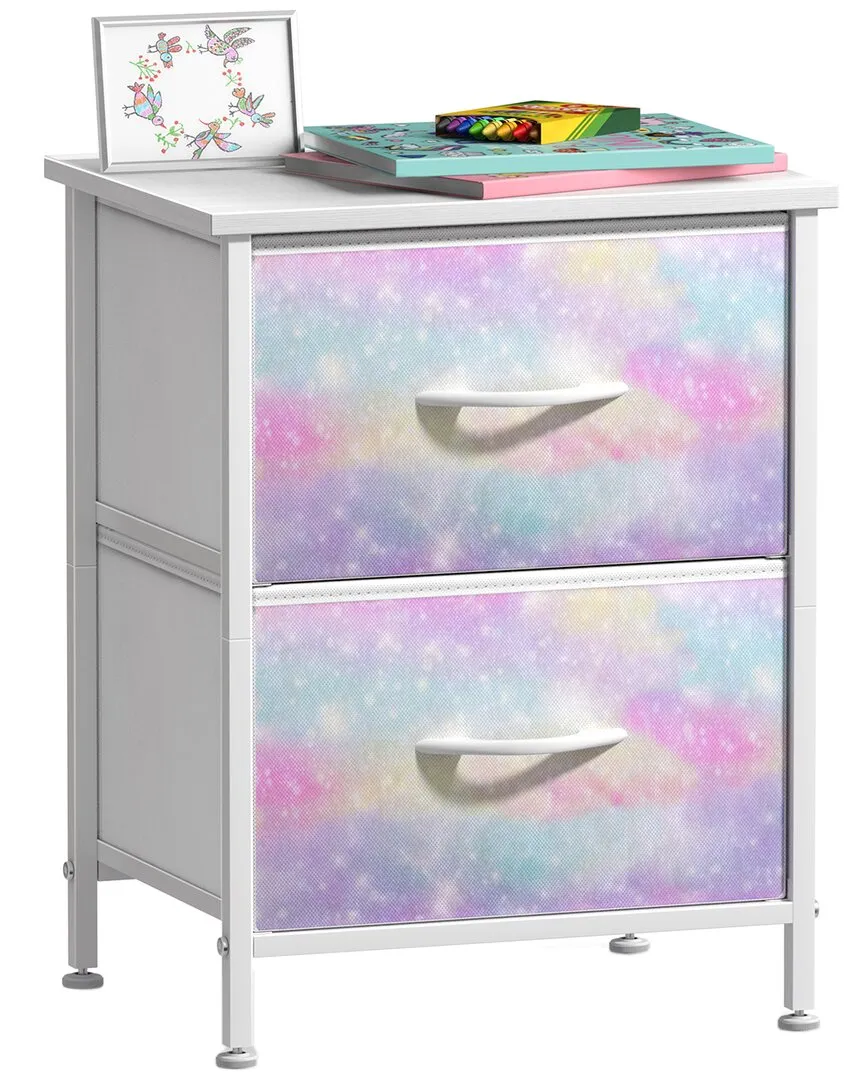 2-Drawer Nightstand with Storage - Rainbow Sparkle Tie-Dye