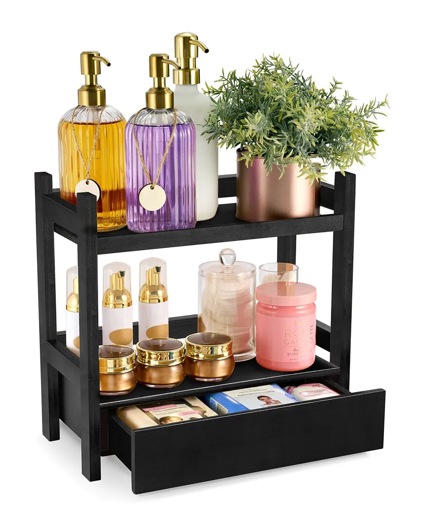 2-Tier Counter Organizer with Drawer - Black, Bamboo image