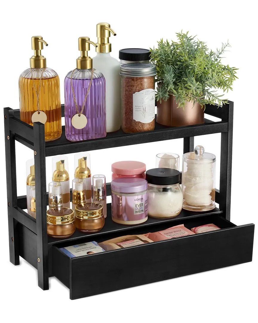 2-Tier Large Counter Organizer with Drawer - Black, Bamboo