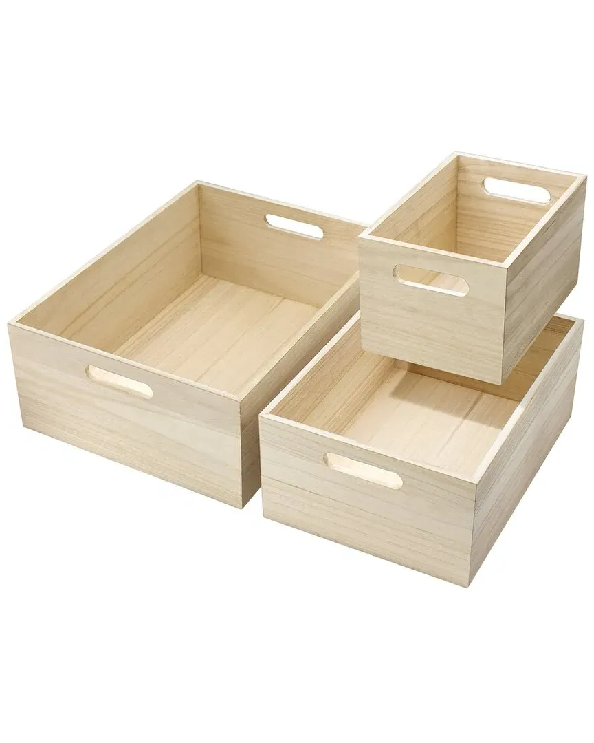 3-Piece Storage Bins Set - Natural, Paulownia Wood image