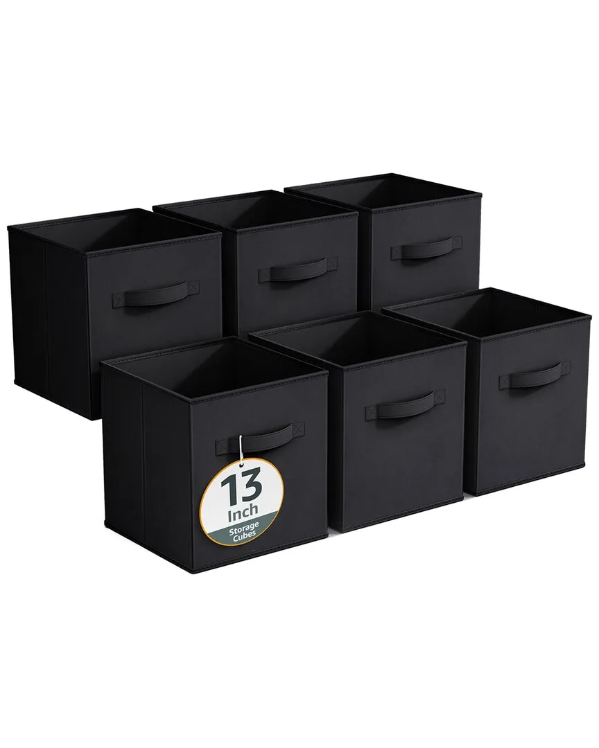 6 Pack Fabric Storage Cubes with Handles - Black