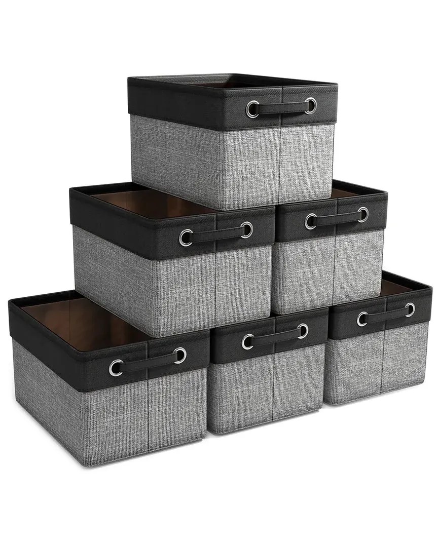 6 Pack Twill Rope Storage Bins For Shelves - Black, Fabric image