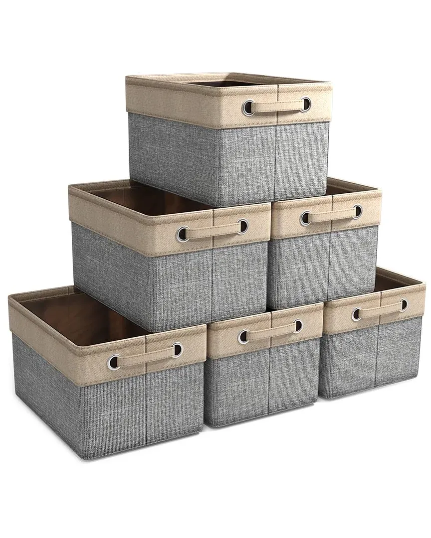 6 Pack Twill Rope Storage Bins For Shelves - Grey, Fabric