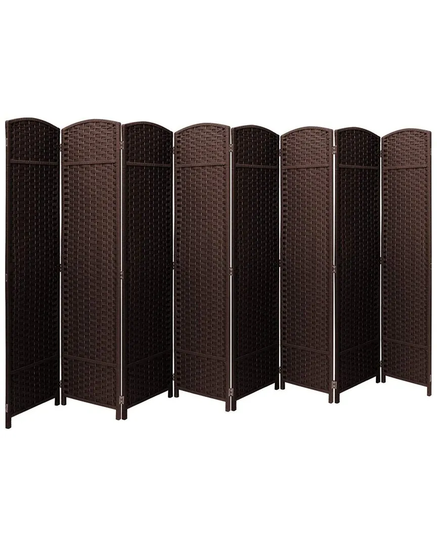 8-Panel Woven Strap Room Divider - Brown, Poplar Wood