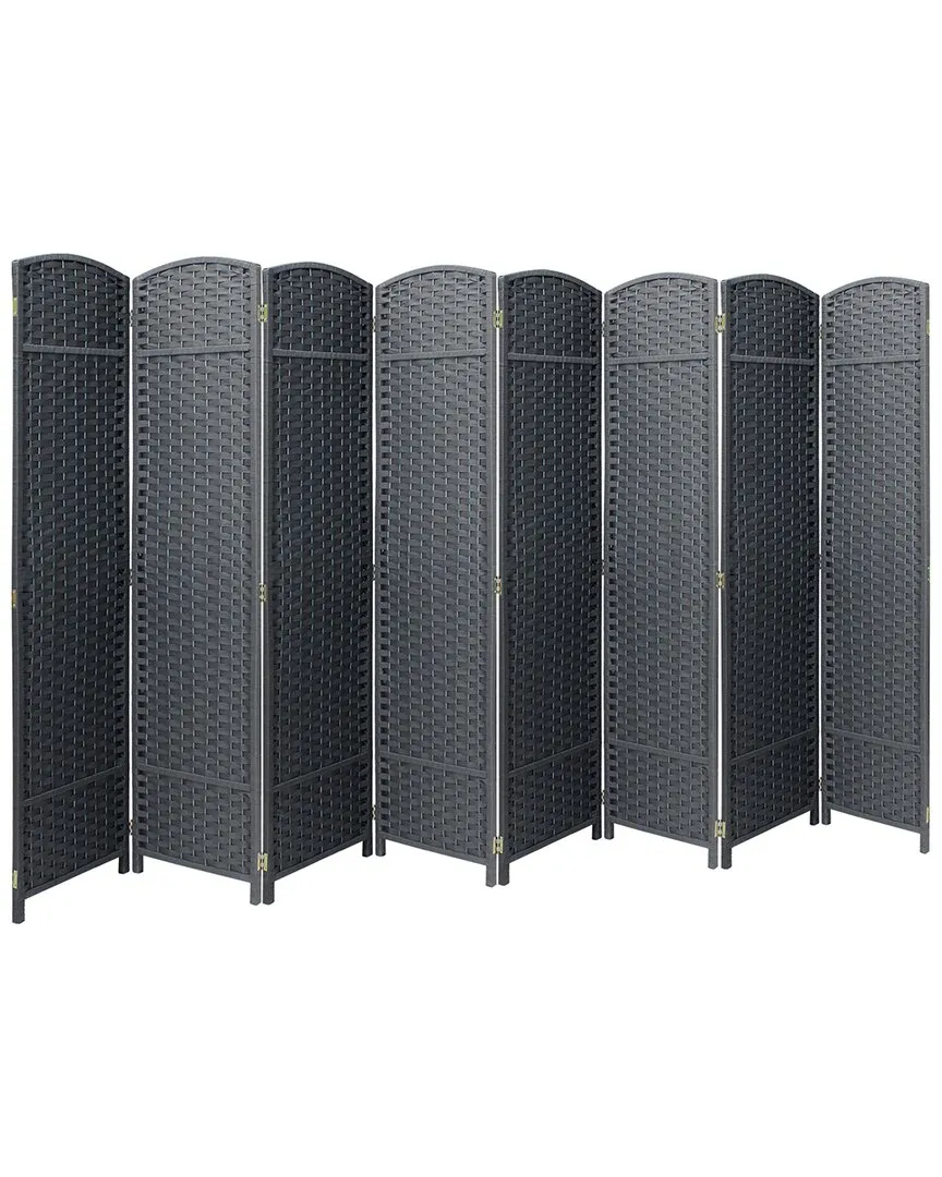 8-Panel Woven Strap Room Divider - Grey, Poplar Wood