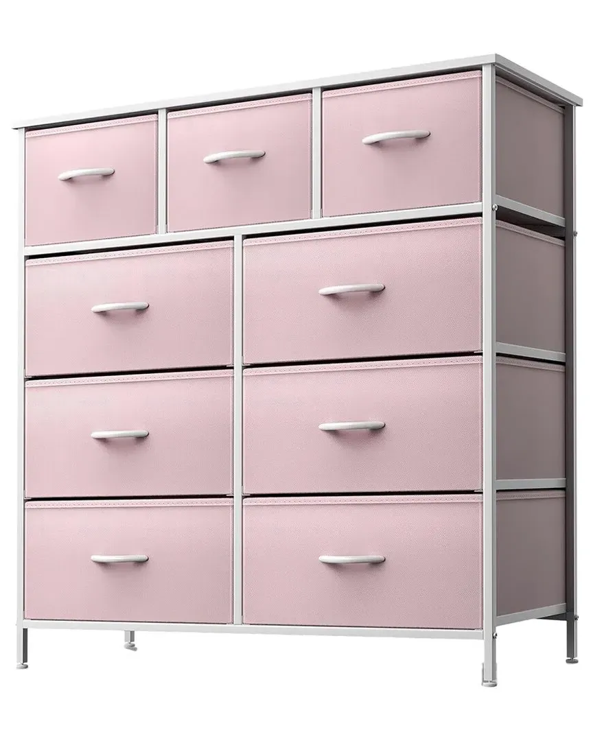 9-Drawer Chest Dresser with Foldable Drawers - Pink