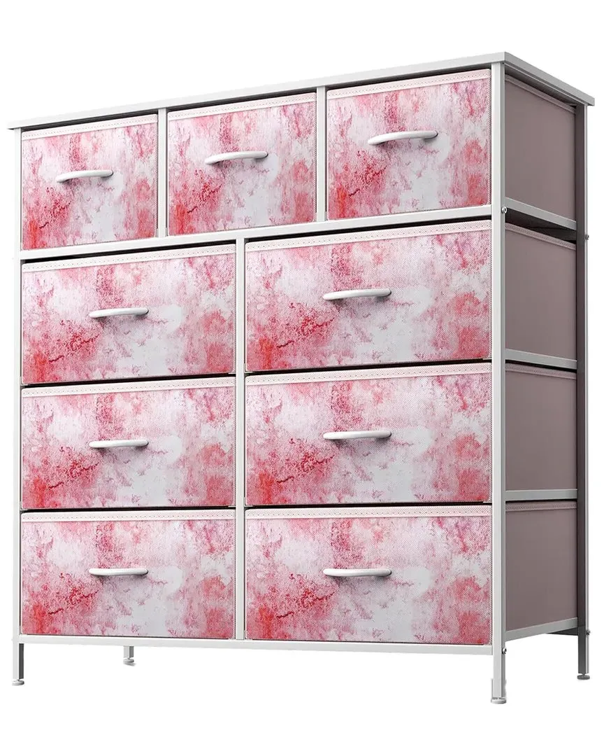 9-Drawer Chest Dresser with Foldable Drawers - Pink