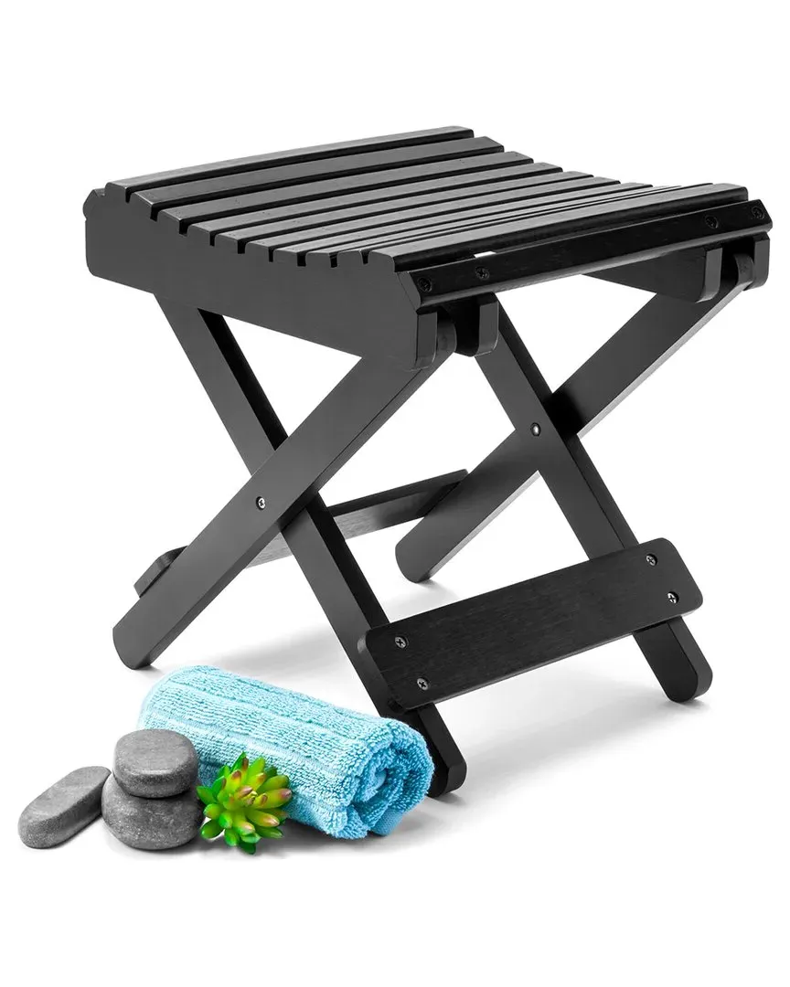 Bamboo Folding Step Stool Bench - Black image