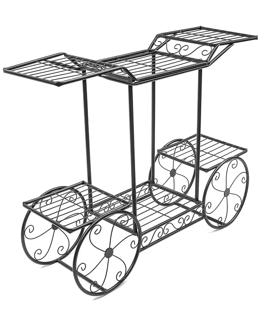 Cart Stand Flower Pot Rack - Black, Metal image
