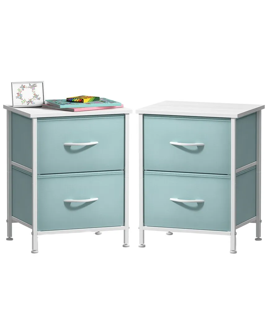 Pack of 2 Nightstands with 2 Drawers - Aqua, Fabric image