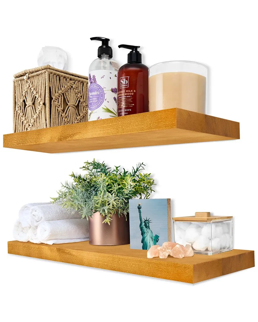 Set of 2 16in Floating Shelves - Brown, Pine image