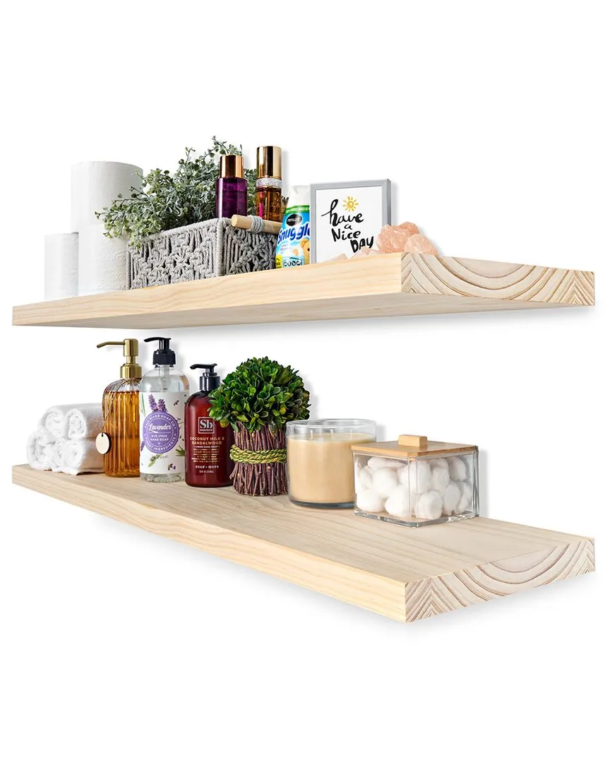 Set of 2 35in Floating Shelves - Brown, Pine