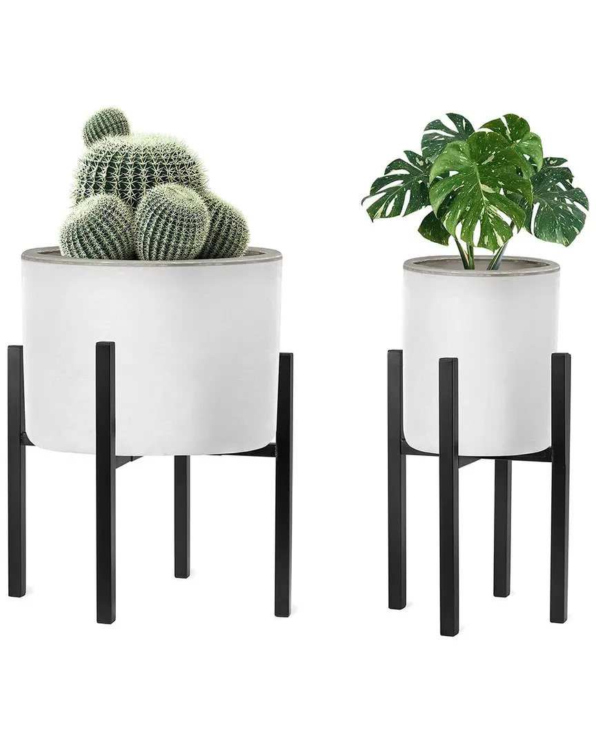 Set of 2 Adjustable Plant Stands - Black, Metal image