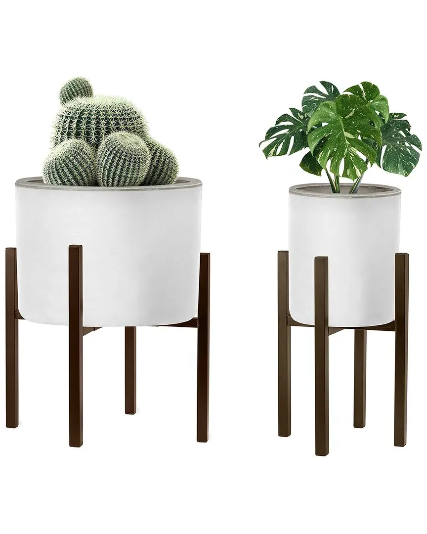 Set of 2 Adjustable Plant Stands - Brown, Metal