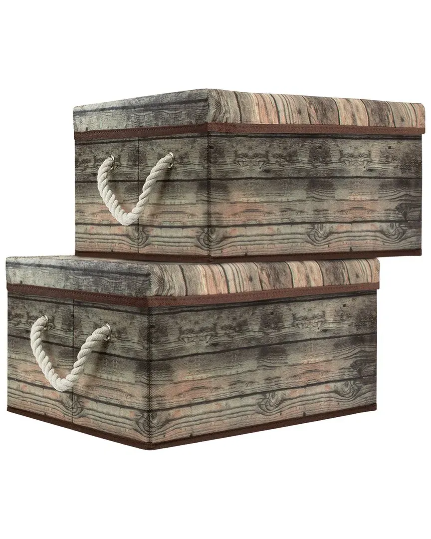 Sorbus Wooden Pattern Storage Box with Lid - Brown, Polyester image