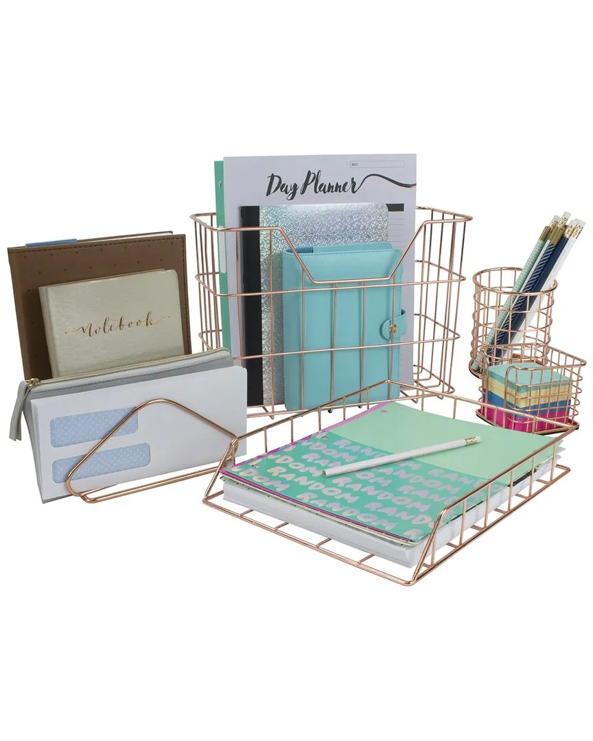 Wire Metal 5-in-1 Desk Organizer Set - Copper image