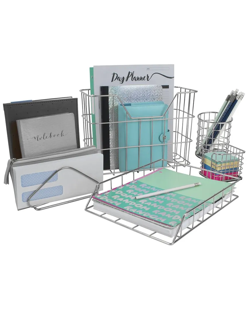 Wire Metal 5-in-1 Desk Organizer Set - Silver