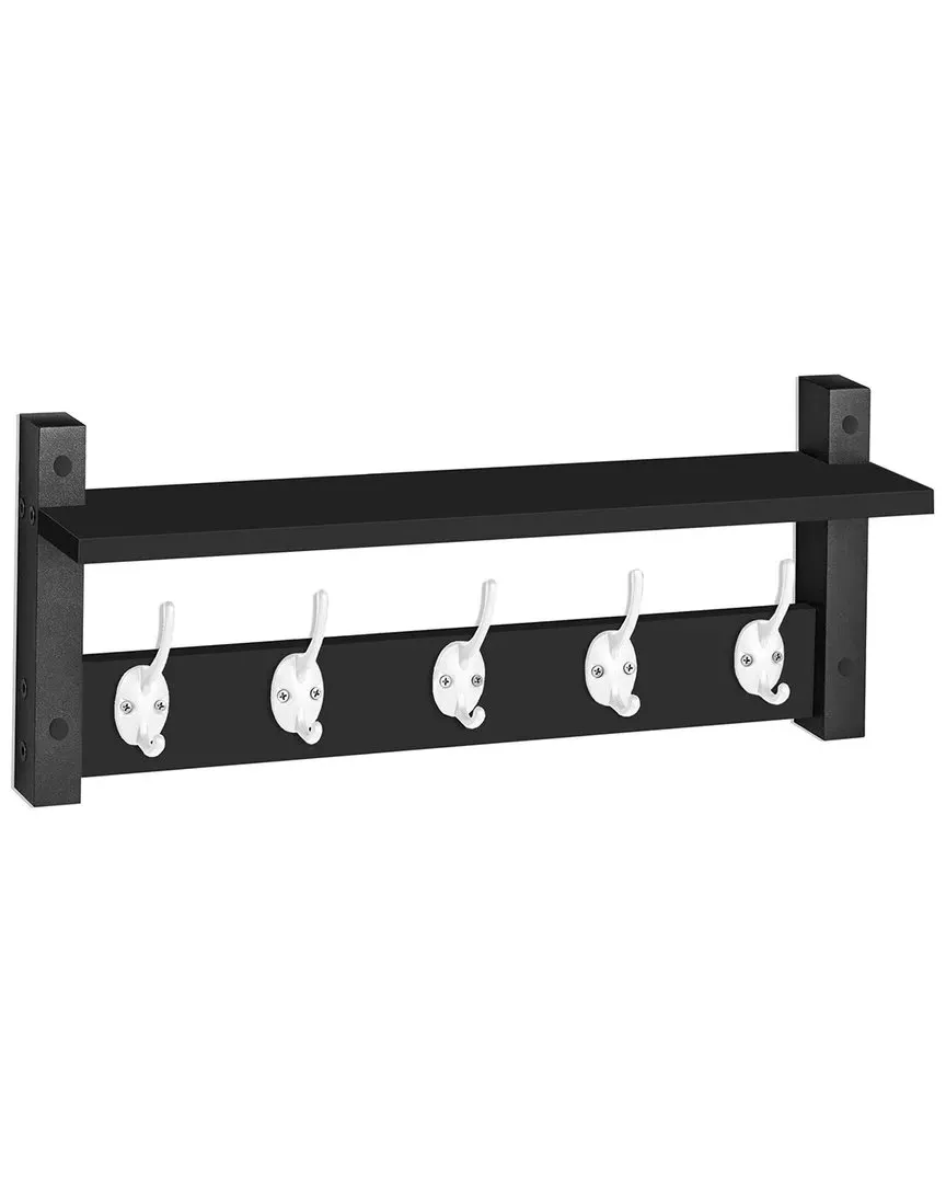 XL Wall Mount Floating Shelf with Hooks - Black, MDF image