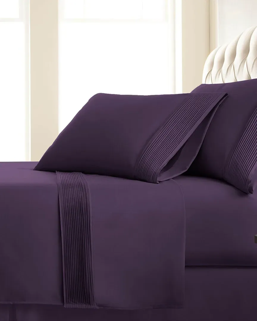 Extra Deep Pocket Pleated Sheet Set - Purple, Microfiber image
