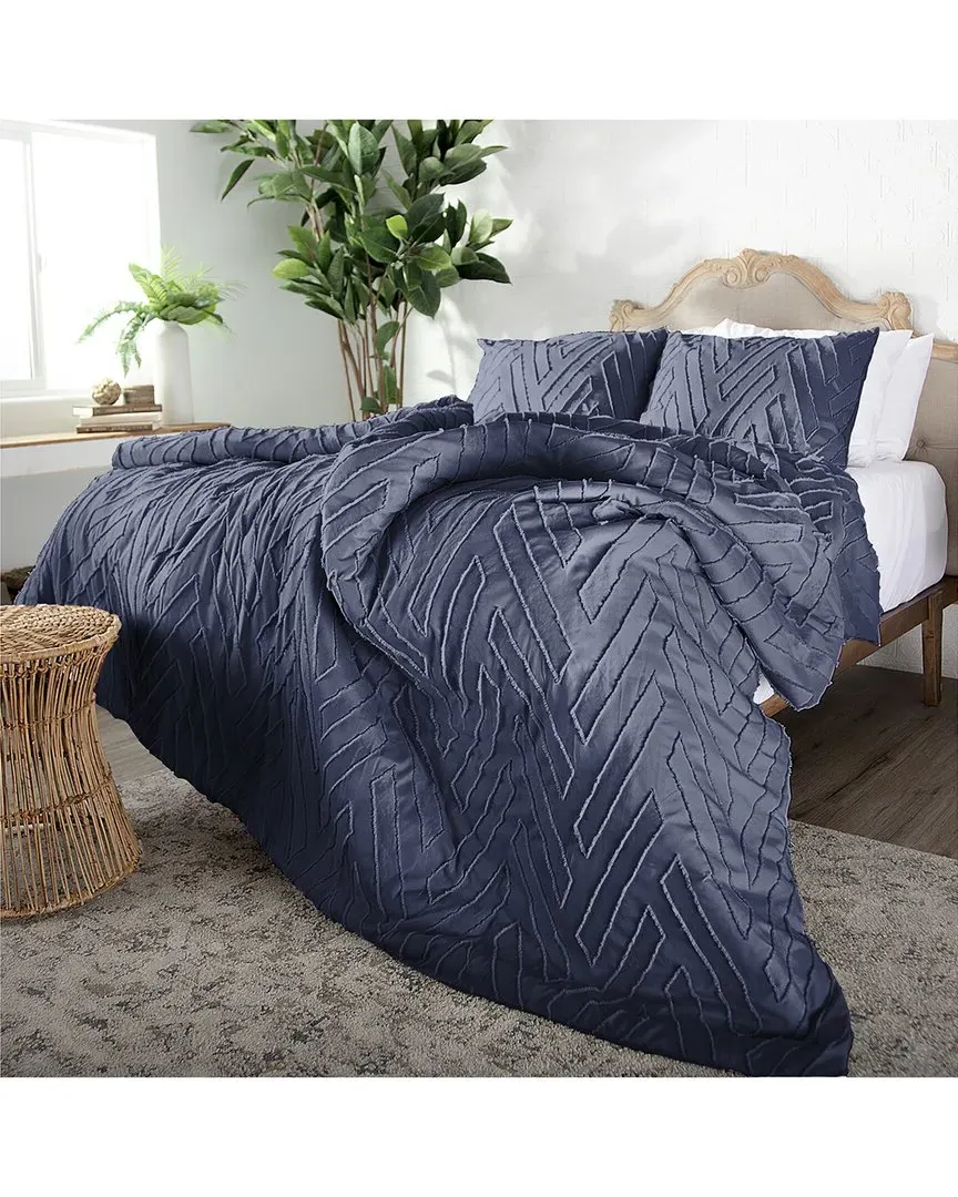Chevron Clipped Jacquard Comforter Set - Dark Blue, Microfiber image