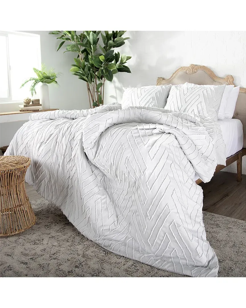 Chevron Clipped Jacquard Comforter Set - Light Grey, Microfiber