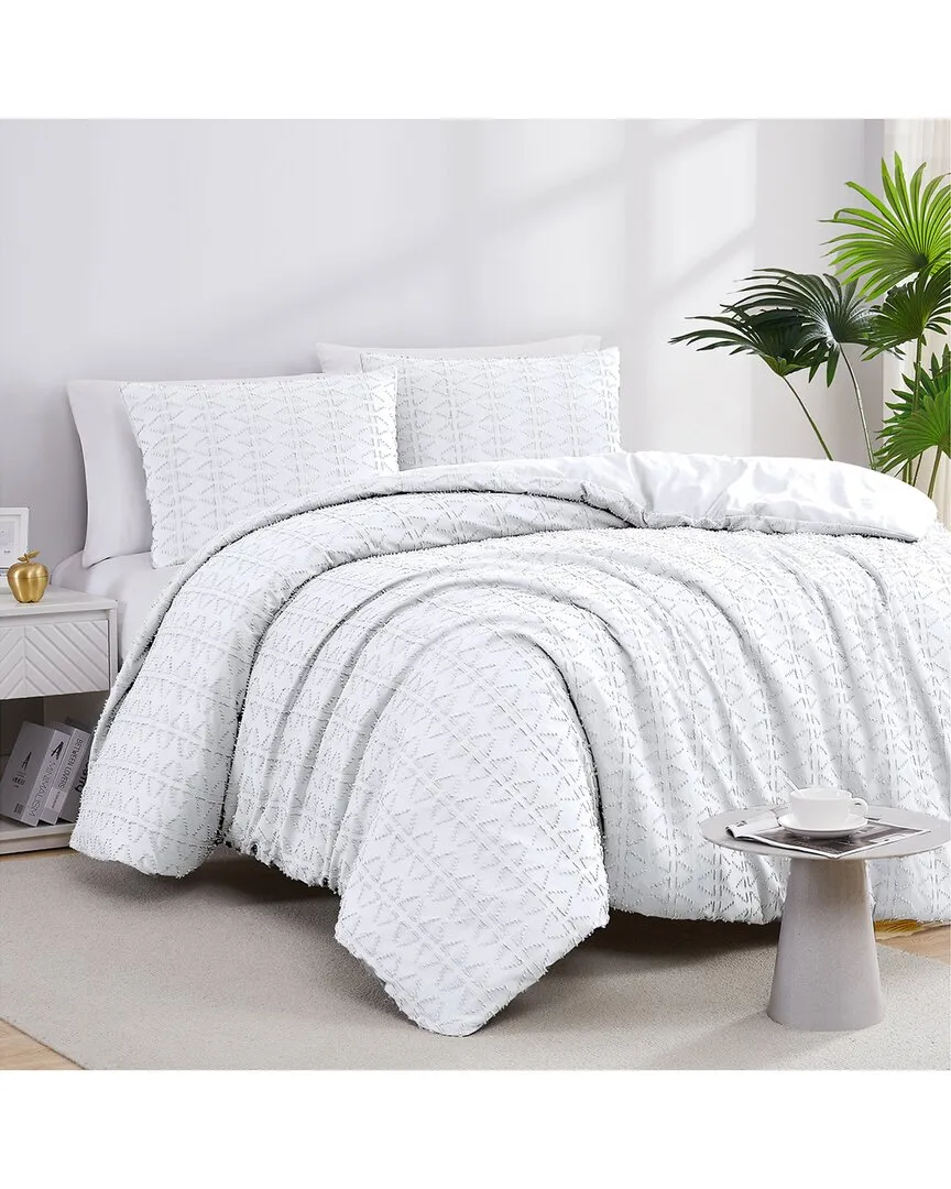 Dhara Textured Duvet Cover Set - White, Microfiber image