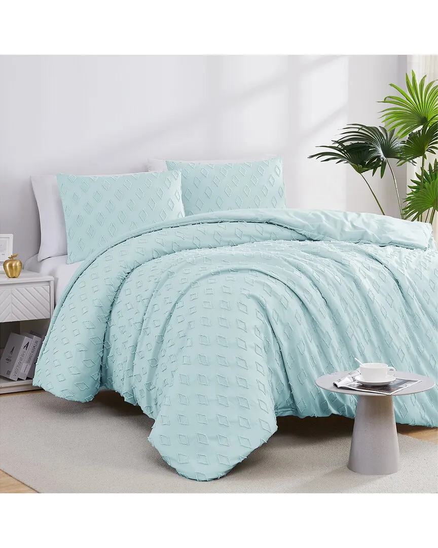 Gemma Textured Duvet Cover Set - Blue, Microfiber image