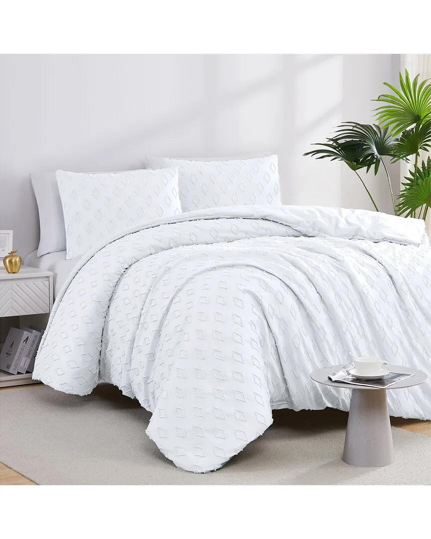 Gemma Textured Duvet Cover Set - White, Microfiber