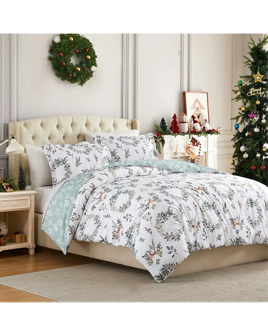Happy Holidays Duvet Cover Set - White