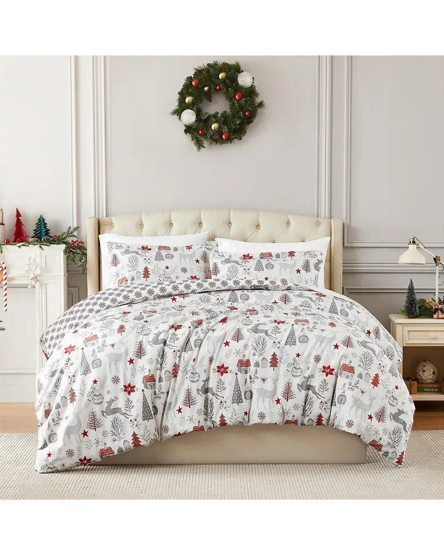 Holly Jolly Holiday Reversible Duvet Cover Set - White image
