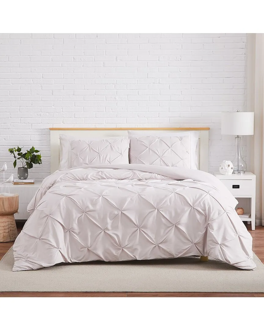 Pintuck Microfiber Duvet Cover Set - Bone image
