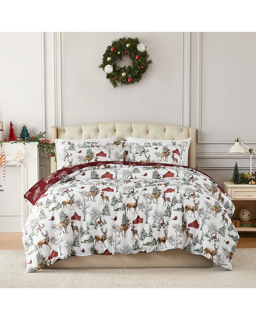 White Christmas Holiday Duvet Cover Set - White, Microfiber image