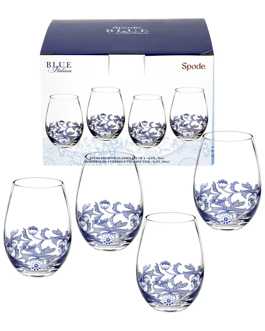 Blue Italian Set of 4 Stemless Glasses - Glass