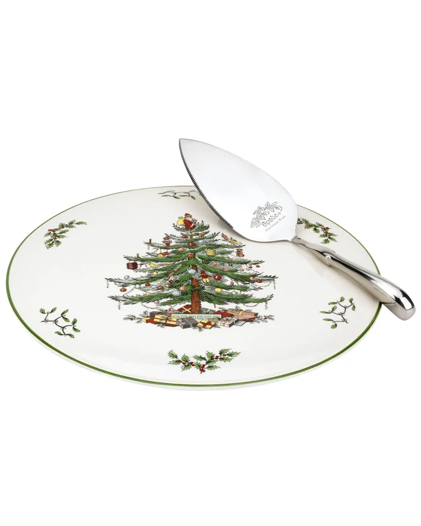 Christmas Tree Cake Plate and Server Set - Green image
