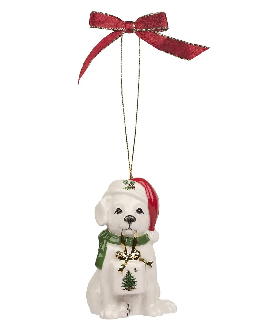 Christmas Tree Christmas Dog Ornament - White, Porcelain
