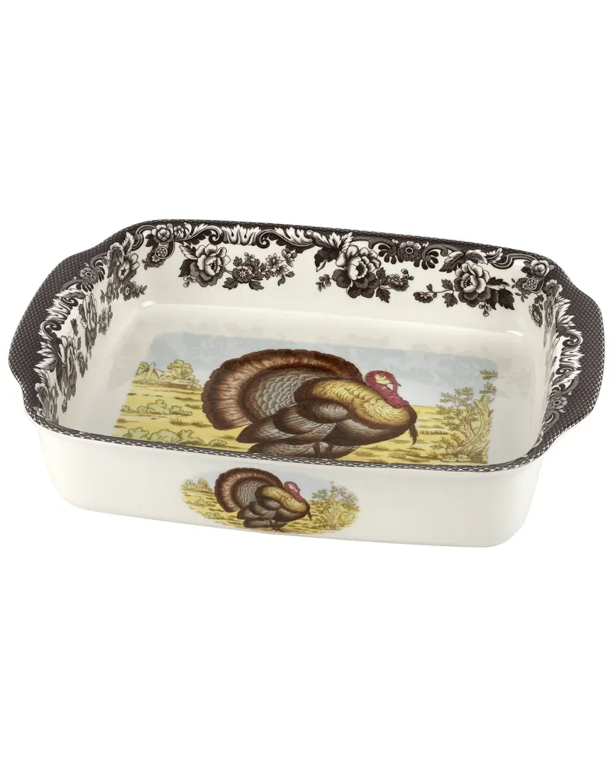 Woodland Turkey Handled Lasagna Dish - White, Porcelain
