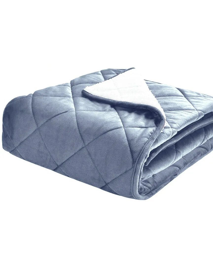 Quilted Velvet Sherpa Foot Pocket Throw - Blue