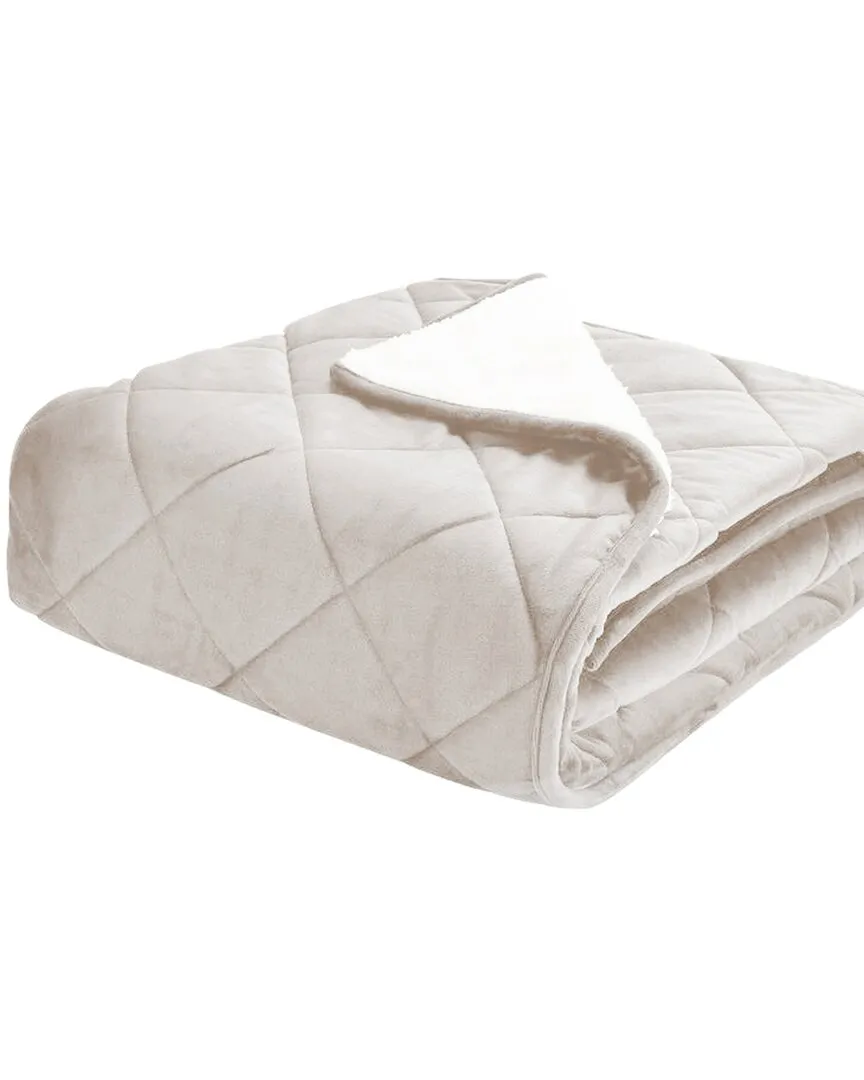 Quilted Velvet Sherpa Foot Pocket Throw - Cream